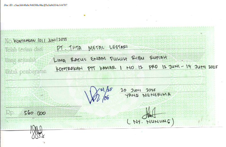 TML - Penyediaan Kontrakan Tukang Kamar 1 Oleh Bu Nunung Periode  17 Jun - 17 Jul 2025